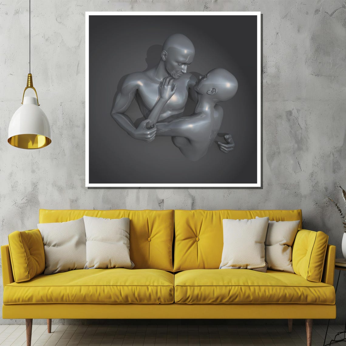 Silver Metallic Lovers Embrace Futuristic Sculpture Art Poster - Image 2