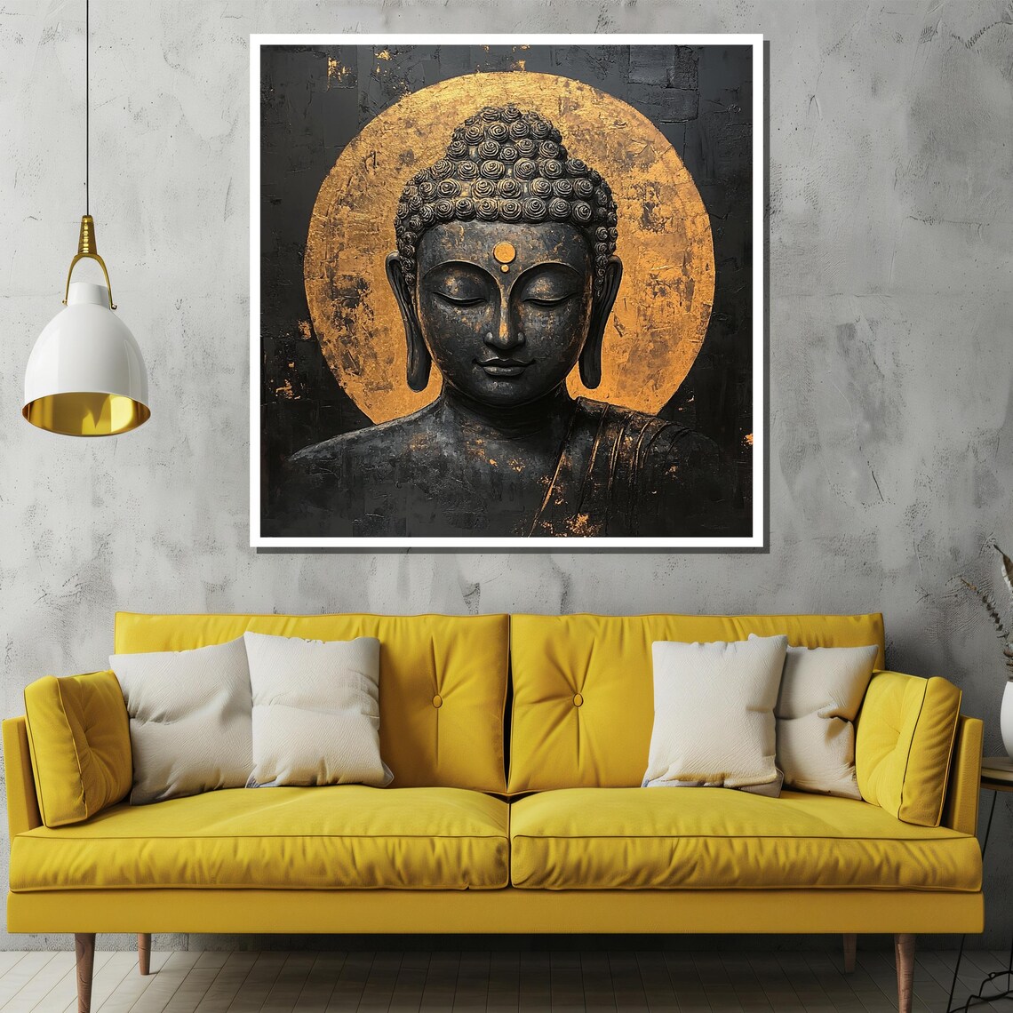 Black Buddha Head with Gold Halo Serene Meditation Decor Poster - Image 2