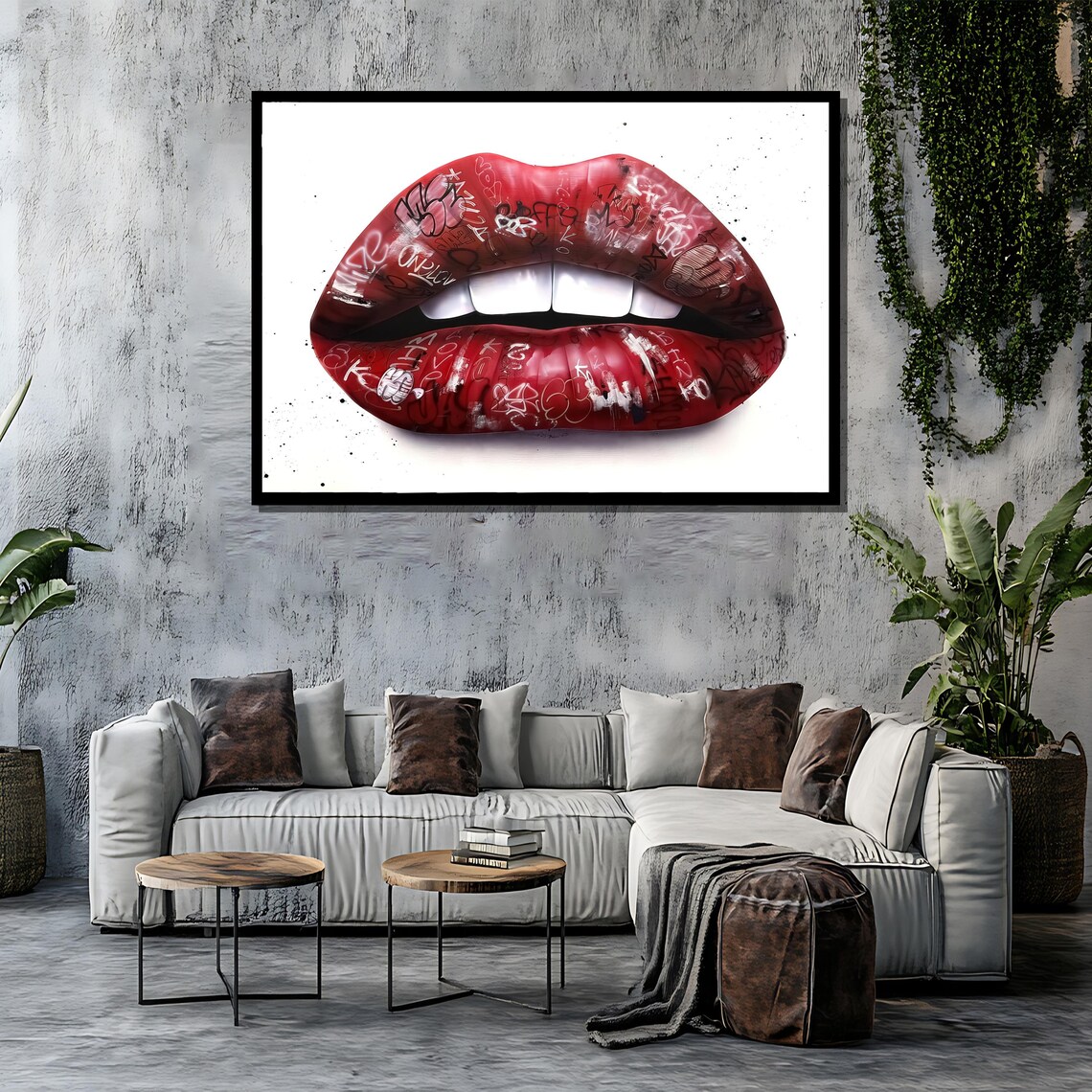 Bold Red Lips Covered In Graffiti Tags Street Art Kiss Poster - Image 4