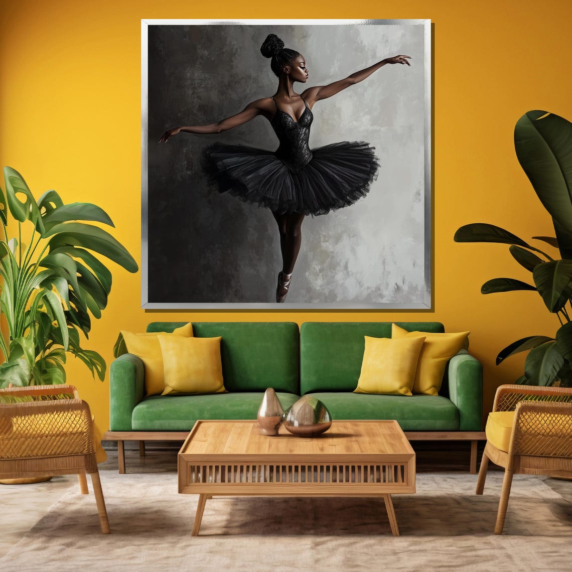 Ballerina in Black Tutu Graceful Pose Gray Studio Art Poster - Image 3