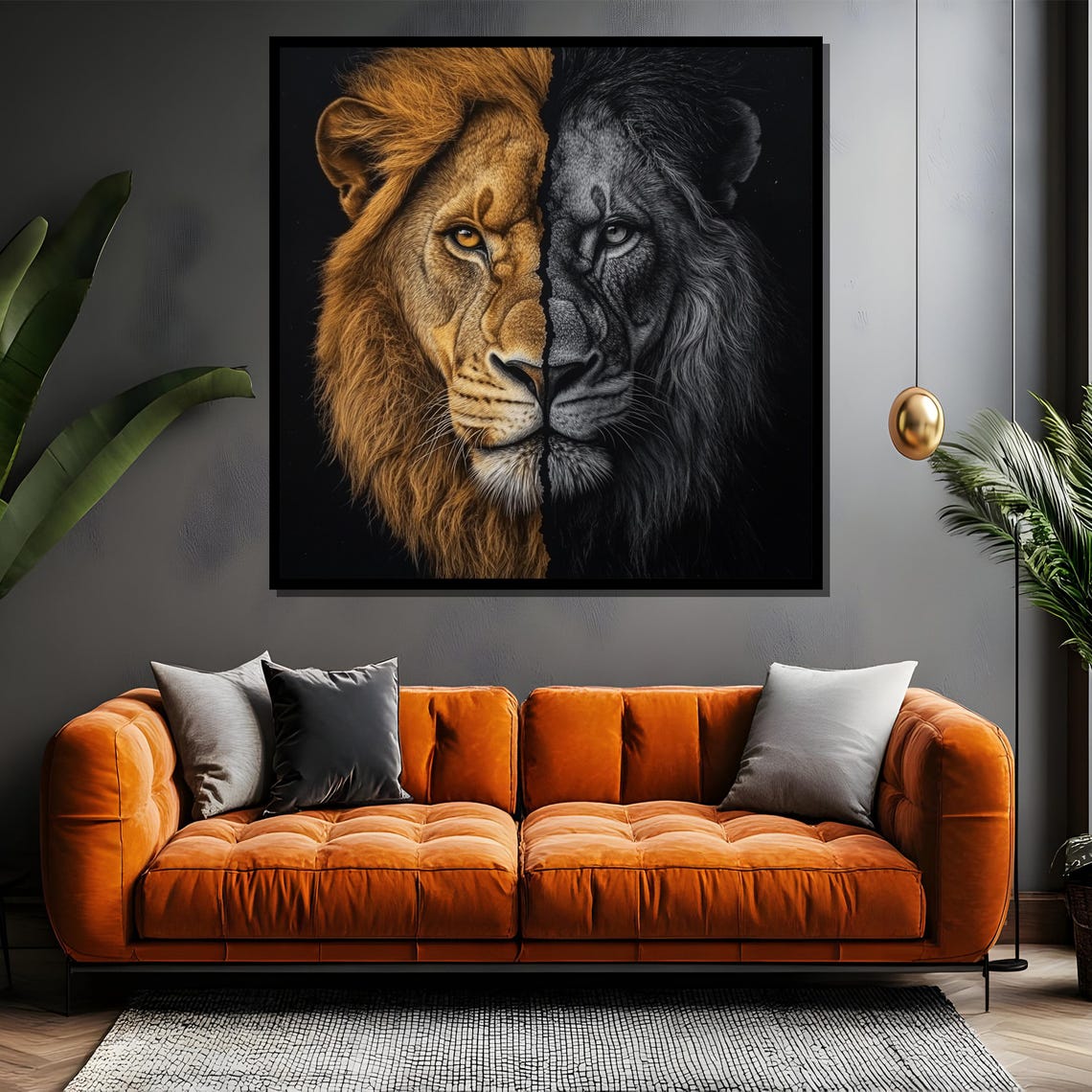 Lion Face Split Half Color Half Black and White Duality Poster - Image 4