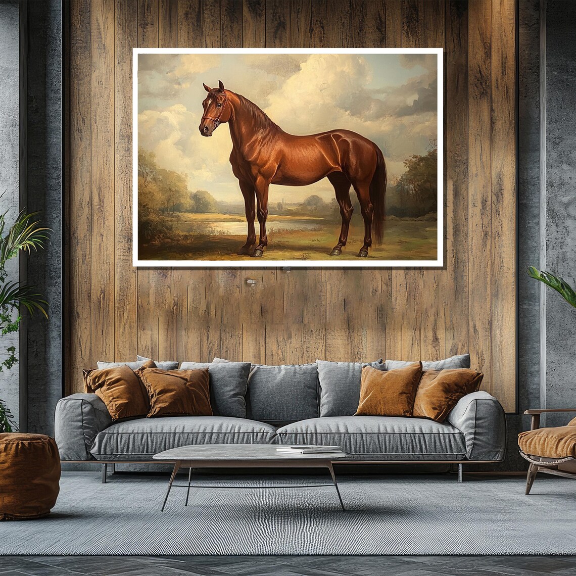 Chestnut Horse Standing in Pastoral Landscape Classic Art Poster - Image 2