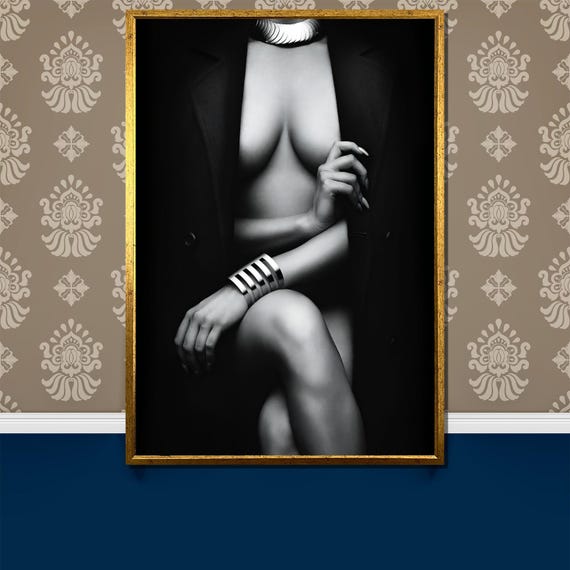 Bold Black And White Sensual Painting Elegant Nude Art Gift For Sophisticated Wall Decor And Artistic Expression