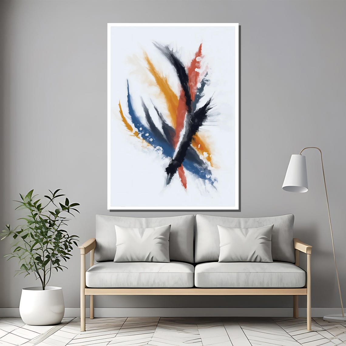 Dynamic Brushstroke Abstract White Background Modern Art Poster - Image 2