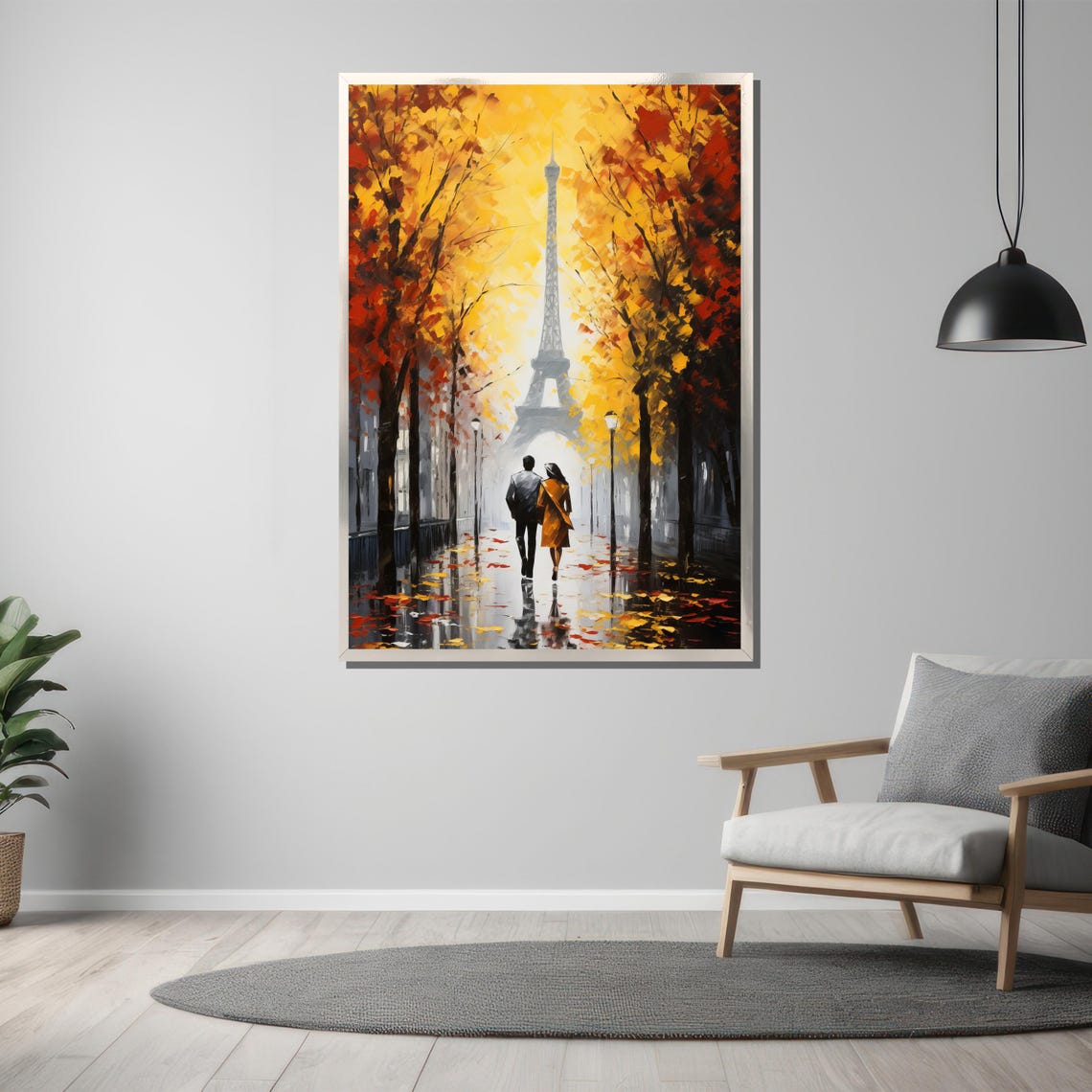 Paris Eiffel Tower Autumn Walk With Couple On Tree Lined Path Poster - Image 3