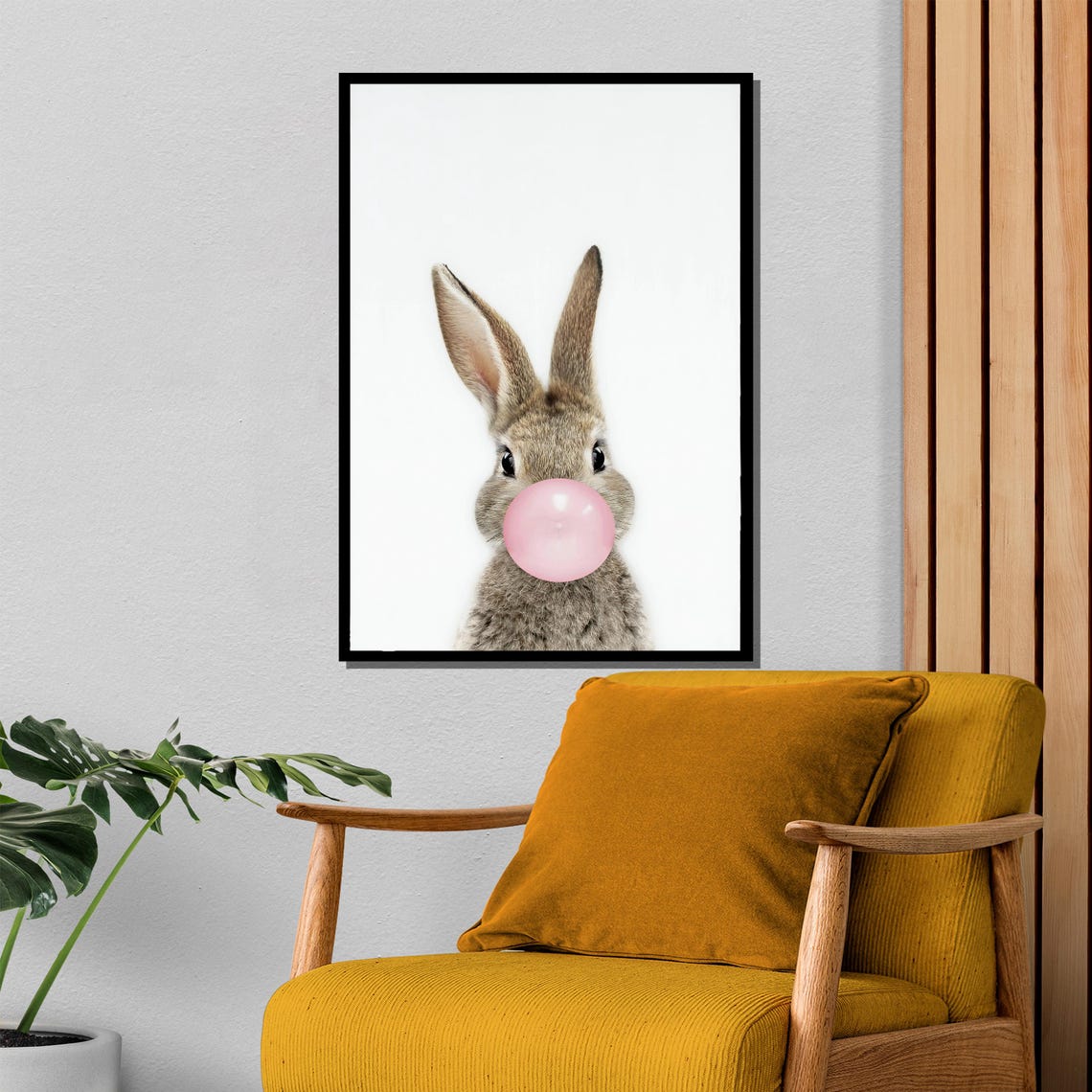 Adorable Cute Bunny Blowing A Big Pink Bubblegum Bubble Poster - Image 4
