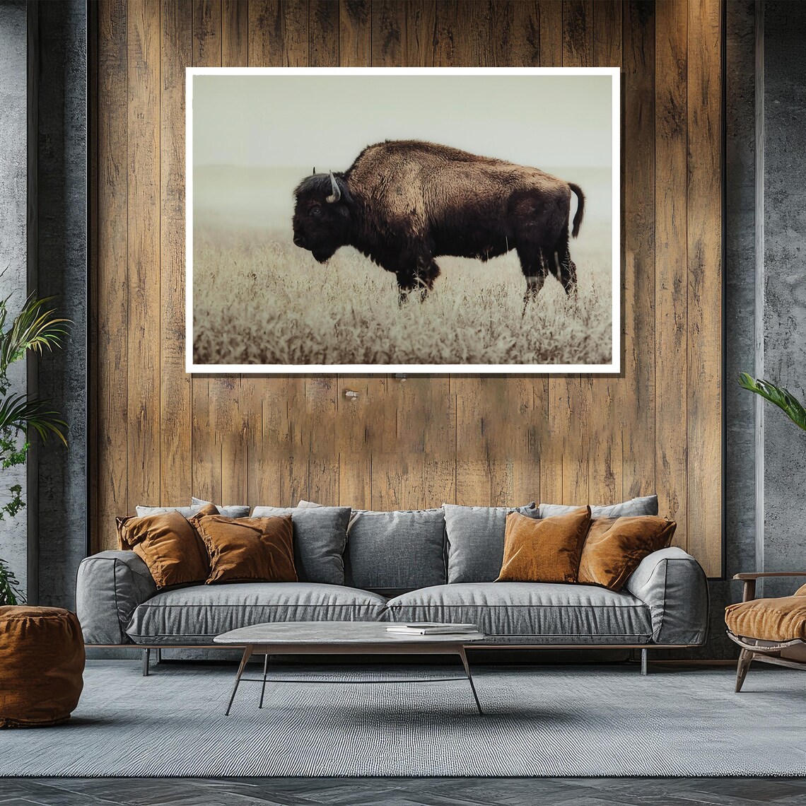 American Bison in Misty Prairie Wildlife Photography Art Poster - Image 2