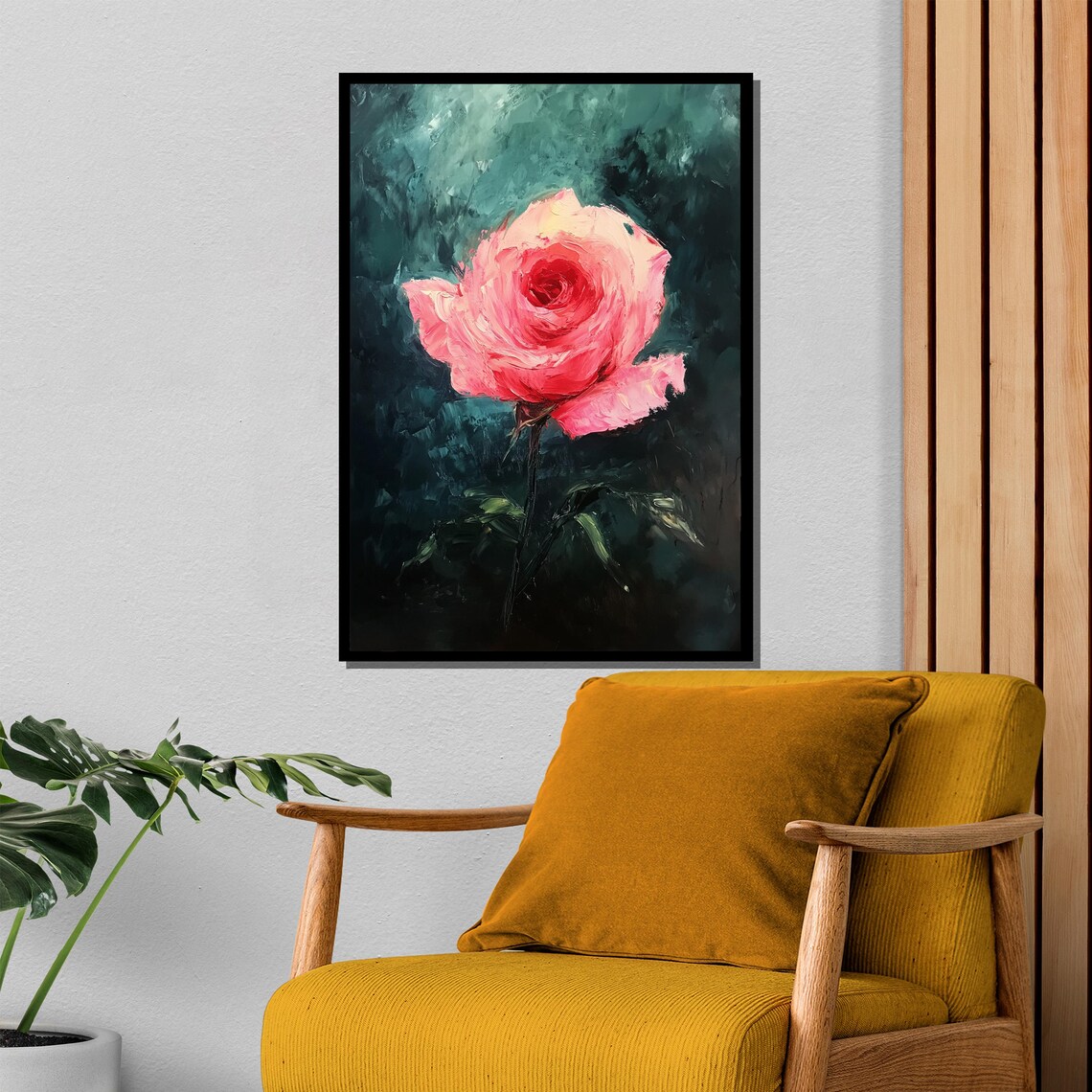 Romantic Pink Rose Impressionist Style Dark Green Floral Poster - Image 4