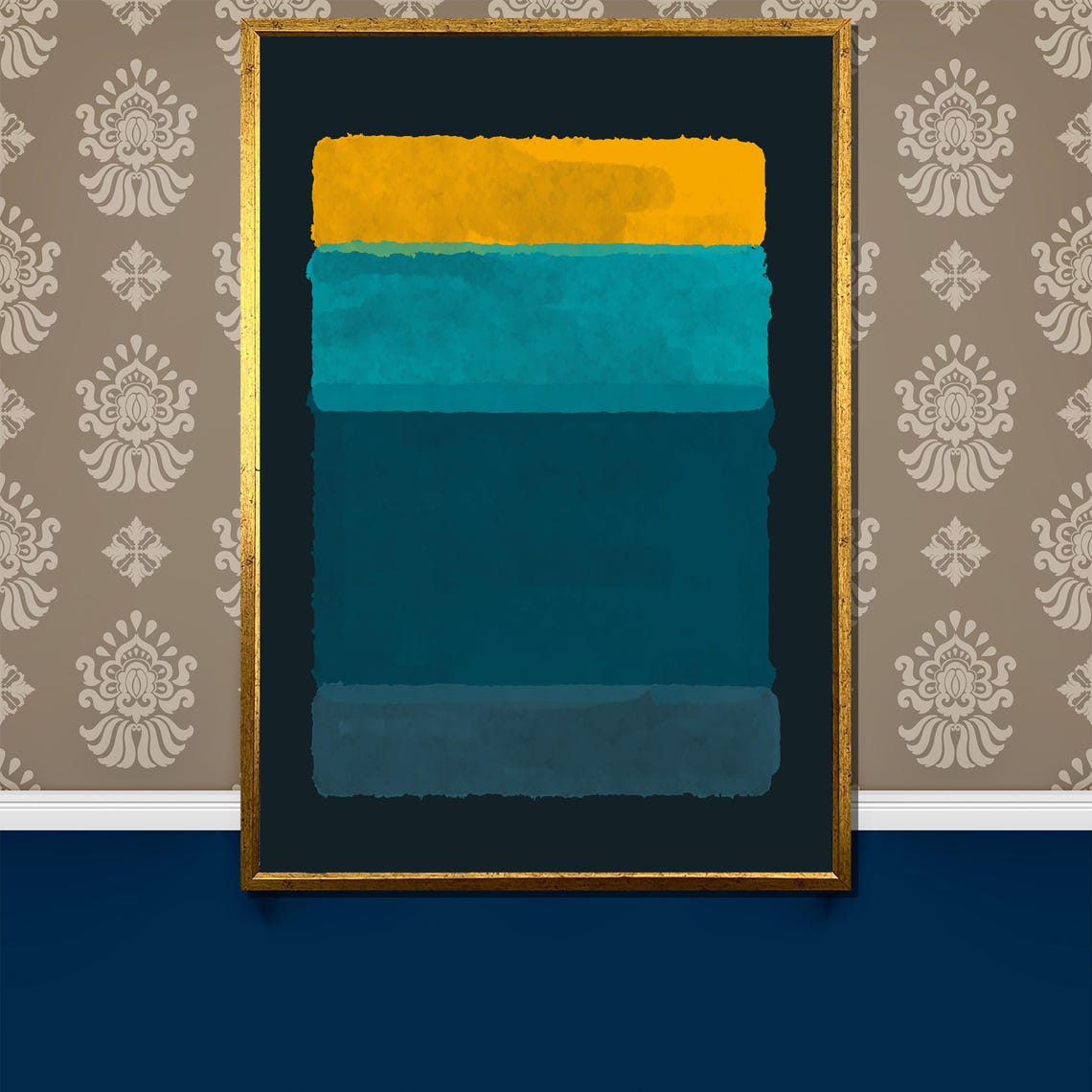 Rothko Style Teal And Mustard Geometric Blocks Abstract Poster