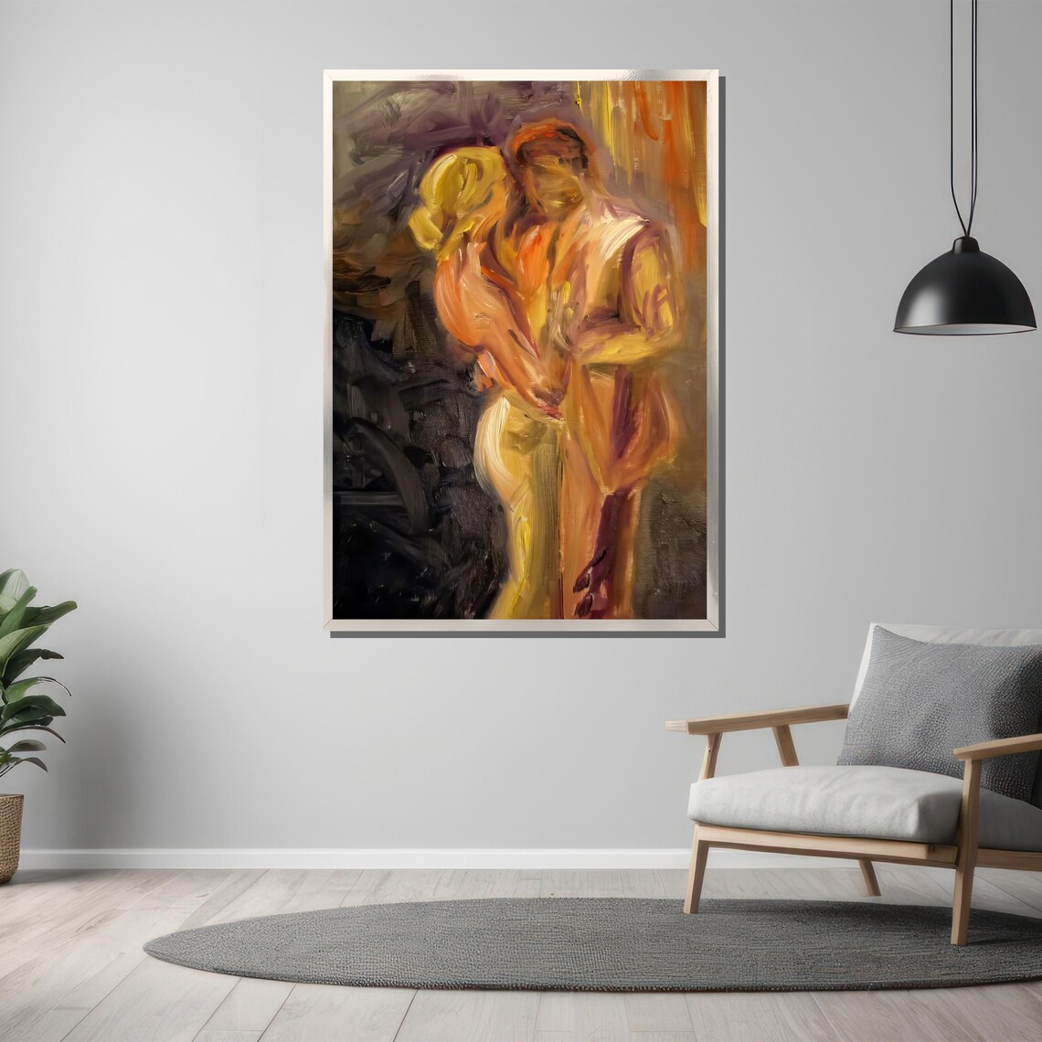 Abstract Couple In Warm Orange Embrace Glowing Painting Poster - Image 3