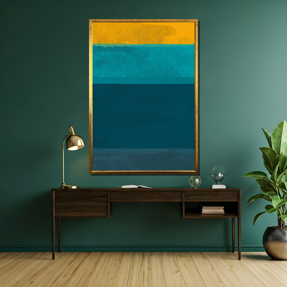 Golden Yellow Turquoise And Deep Teal Ocean Fresh Abstract Poster - Image 5