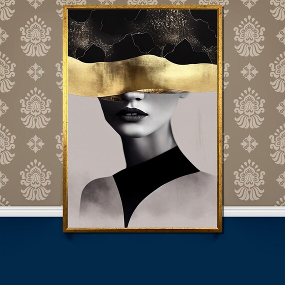 Luxury Abstract Painting With Gold Accents Contemporary Minimalist Art Gift Elegant Black And Gold Wall Decor
