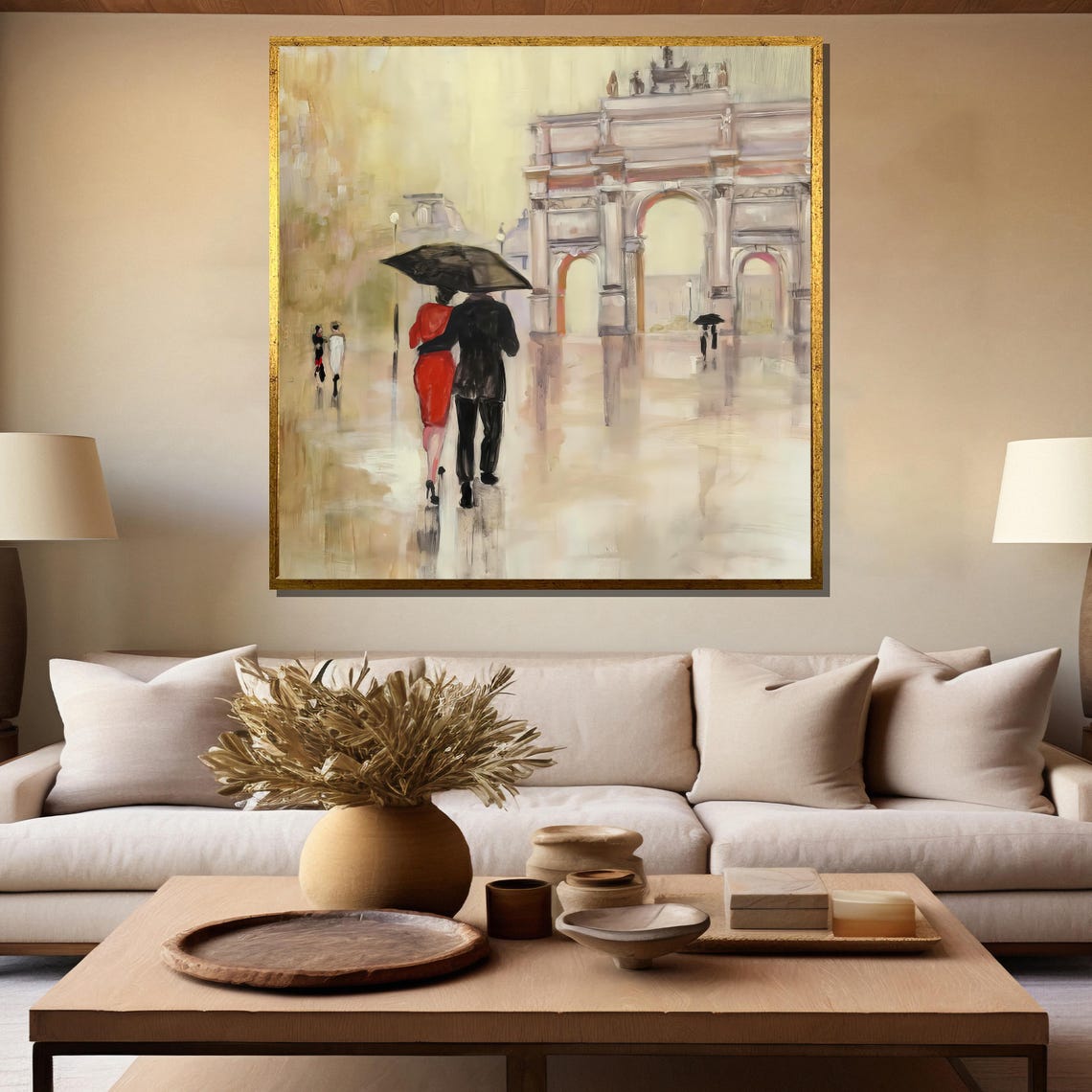 Rainy Paris Arc De Triomphe Street With Couple Under Umbrella Poster - Image 5