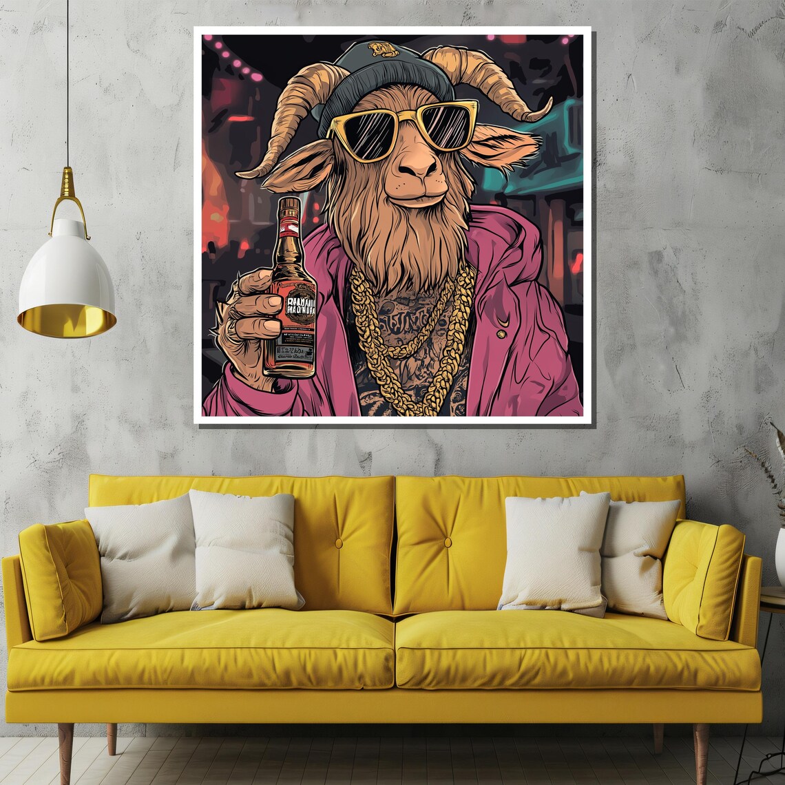 Hip Hop Goat in Sunglasses Holding a Bottle at a Party Poster - Image 2