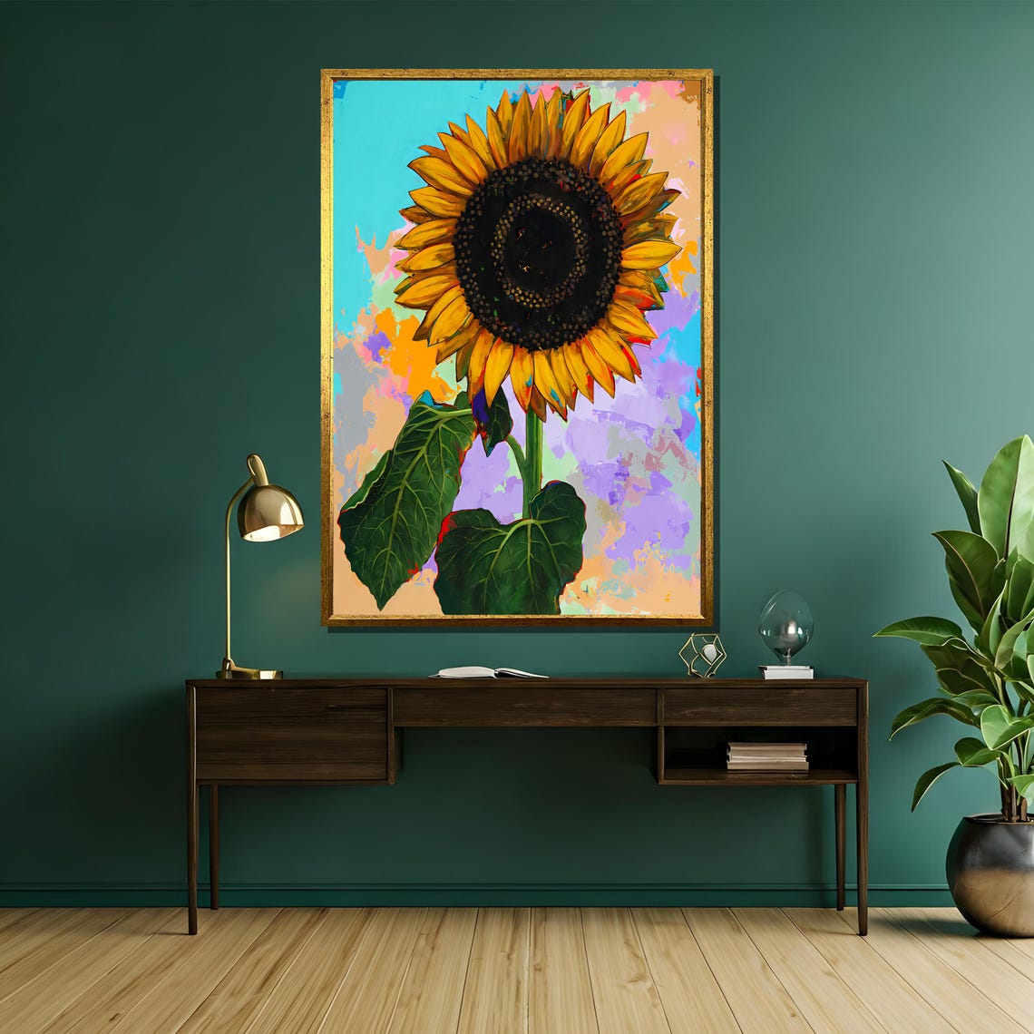 Bold Sunflower Close Up on a Colorful Abstract Background Poster - Image 5