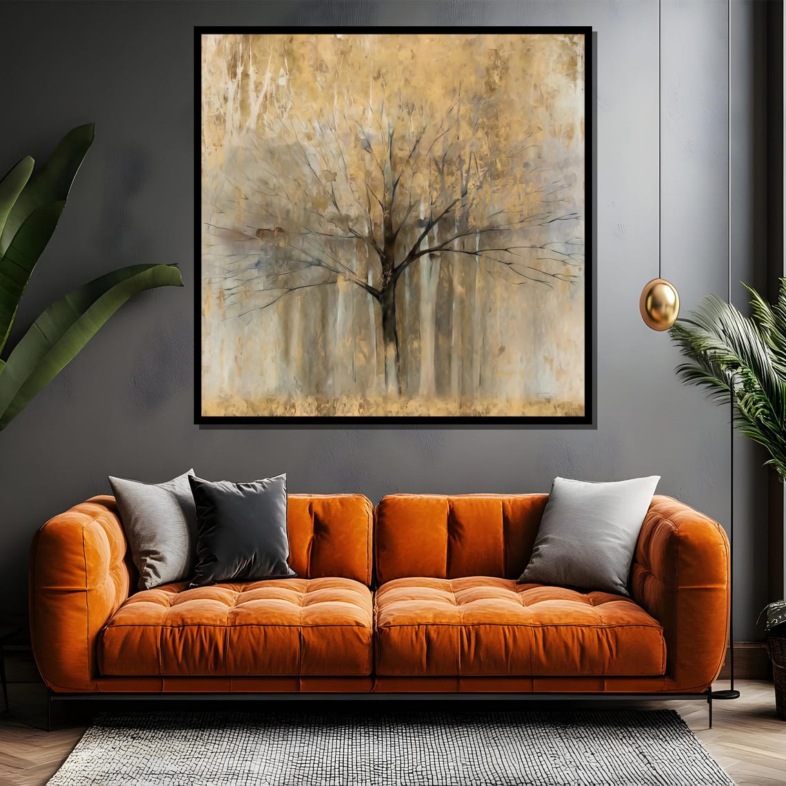 Golden Tree in a Misty Abstract Forest Serene Painting Poster - Image 4