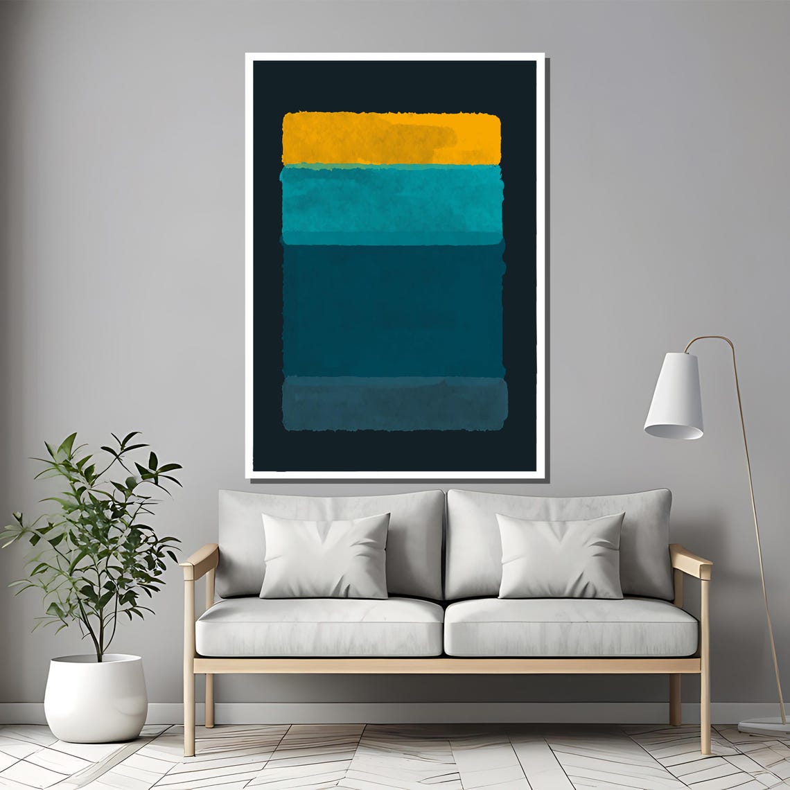 Rothko Style Teal And Mustard Geometric Blocks Abstract Poster - Image 2
