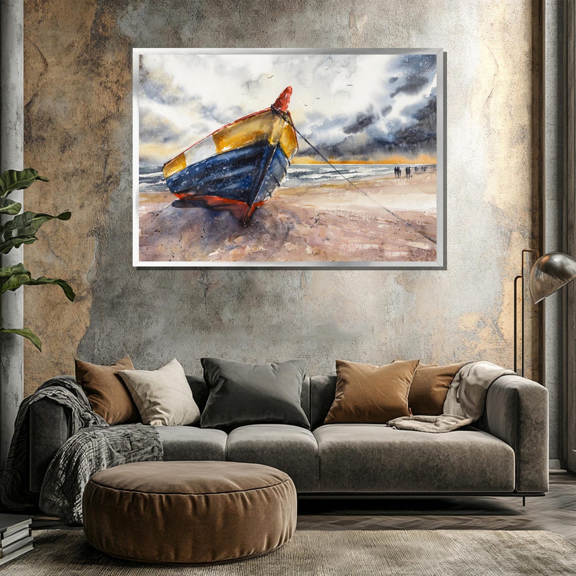 Weathered Fishing Boat Beached at Low Tide Coastal Watercolor Poster - Image 3