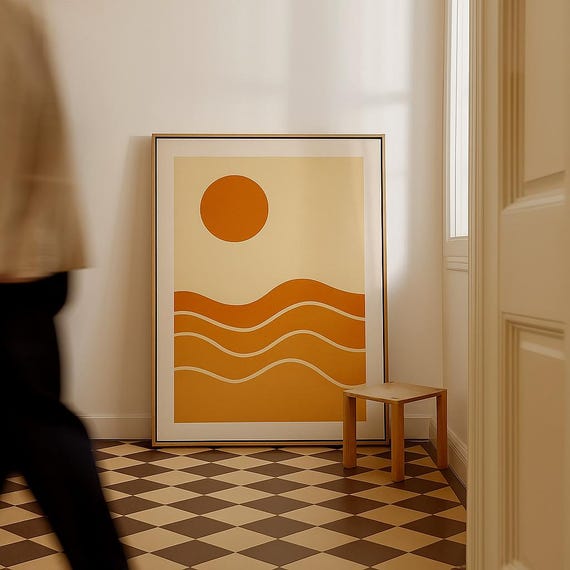 Earthy Boho Sunset Print Abstract Sun Landscape Art