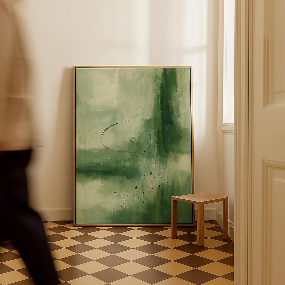 Sage Green Watercolor Wash Minimalist Japandi Abstract Poster