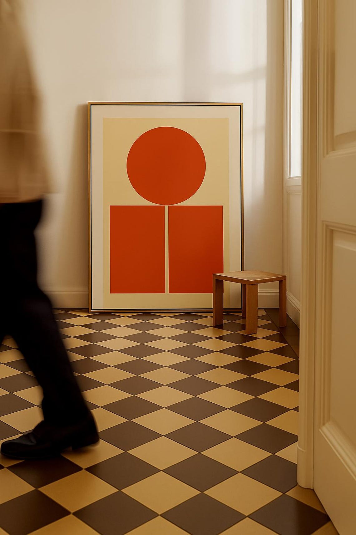 Bold Red Circle Over Twin Rectangles Midcentury Geometric Art Poster