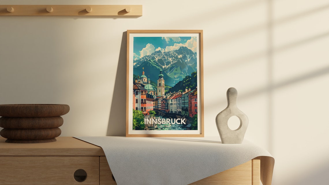 Innsbruck Travel Print Austria Innsbruck Travel Poster Austria Travel Poster Austria Cityscape Wall Art Unique City Art Decor - Image 2