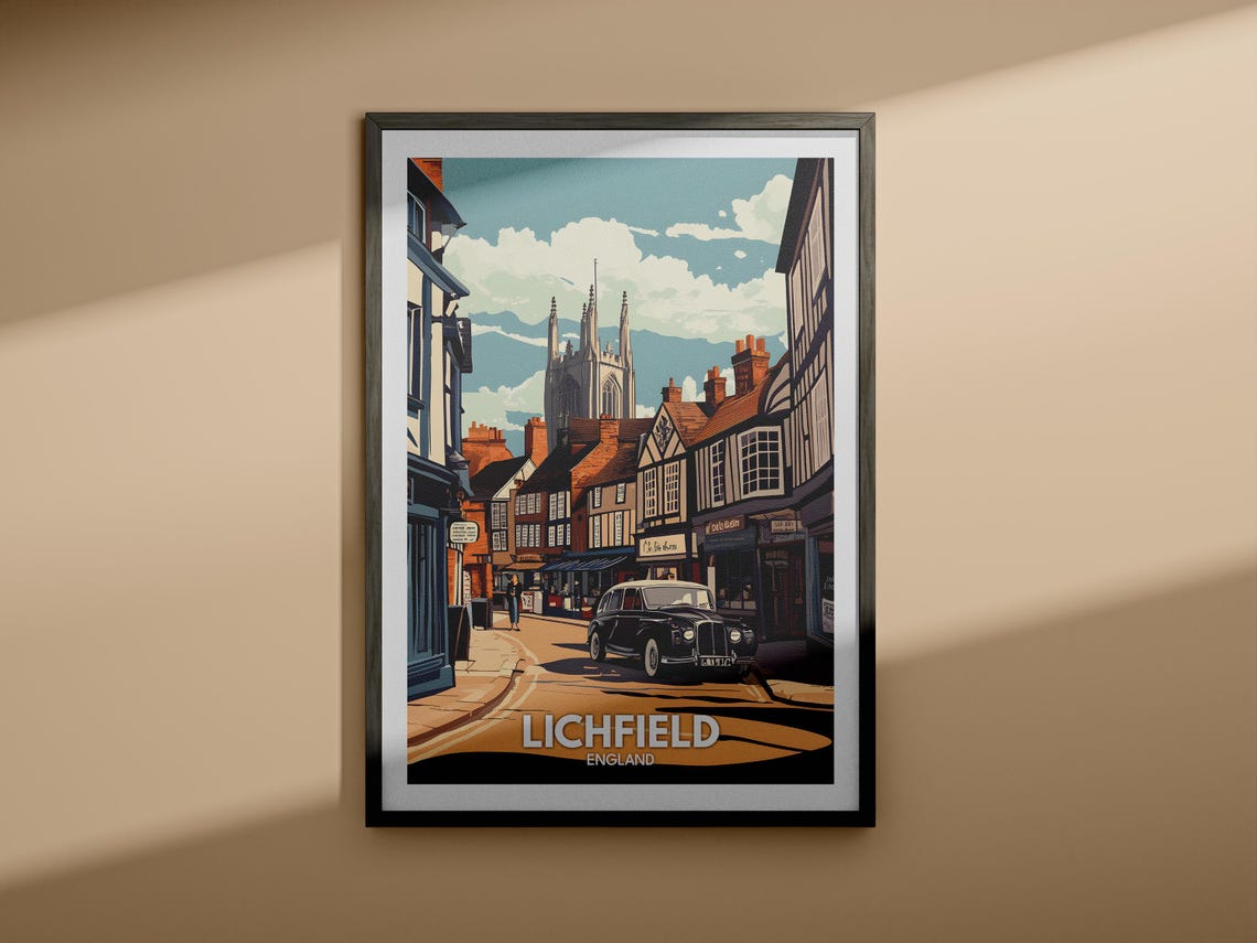 Lichfield Travel Print England Lichfield Travel Poster England Travel Poster United Kingdom Cityscape Wall Art British City Art Decor - Image 3