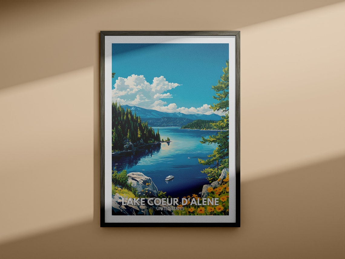 Lake Coeur Dalene Print United States Lake Coeur Dalene Poster United States Travel Poster Lake View Wall Art Decor Holiday Poster - Image 3