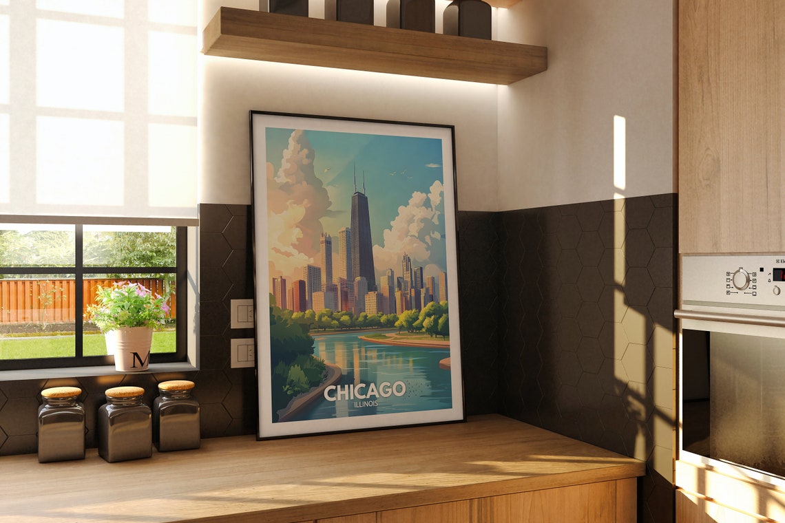 Chicago Travel Print Illinois Chicago Travel Poster Illinois Travel Poster Illinois Cityscape Wall Art Unique City Art Decor - Image 2