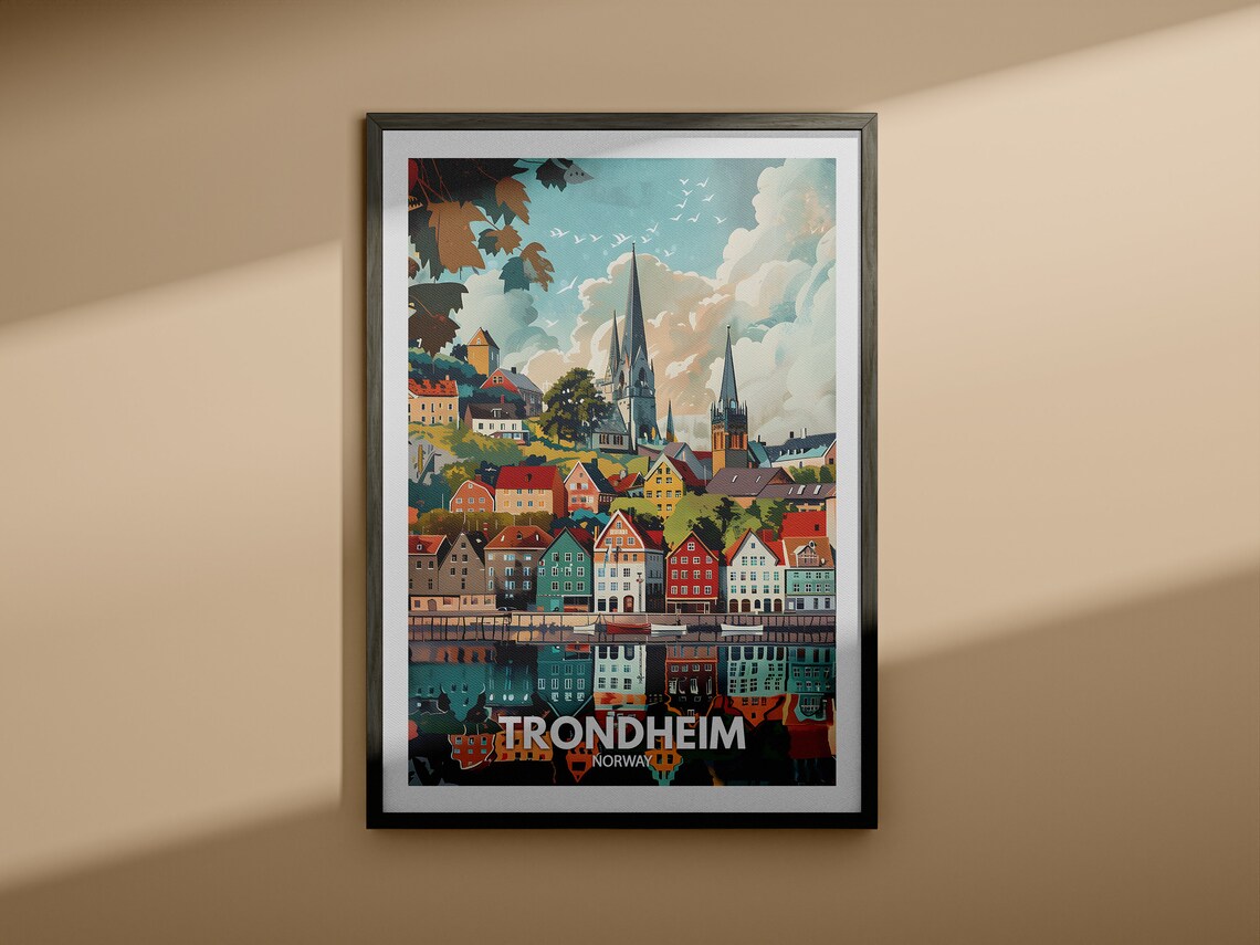 Trondheim Travel Print Norway Trondheim Travel Poster Norway Travel Poster Norway Cityscape Wall Art Unique City Decor - Image 3