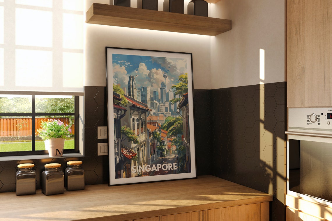 Singapore Travel Print Singapore Singapore Travel Poster Singapore Poster Singapore Cityscape Wall Art Unique City Art Decor - Image 2