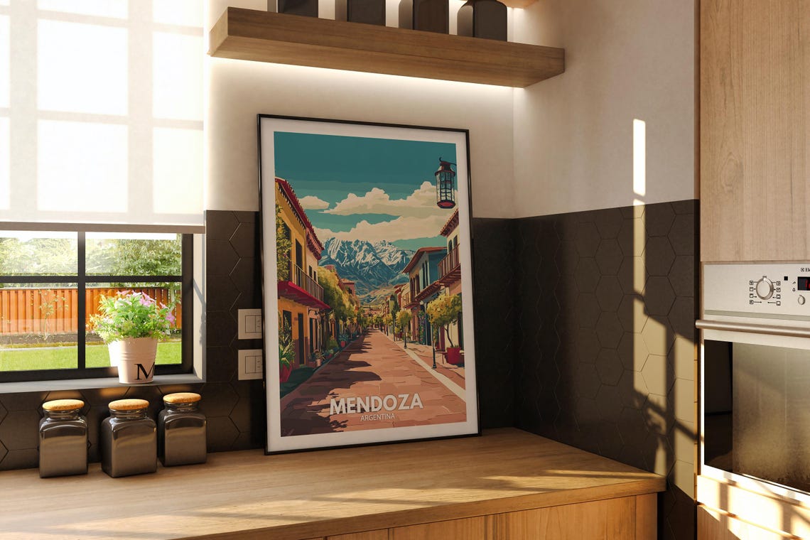 Mendoza Travel Print Argentina Mendoza Travel Poster Argentina Travel Poster Argentina Cityscape Wall Art Unique City Art Decor - Image 2