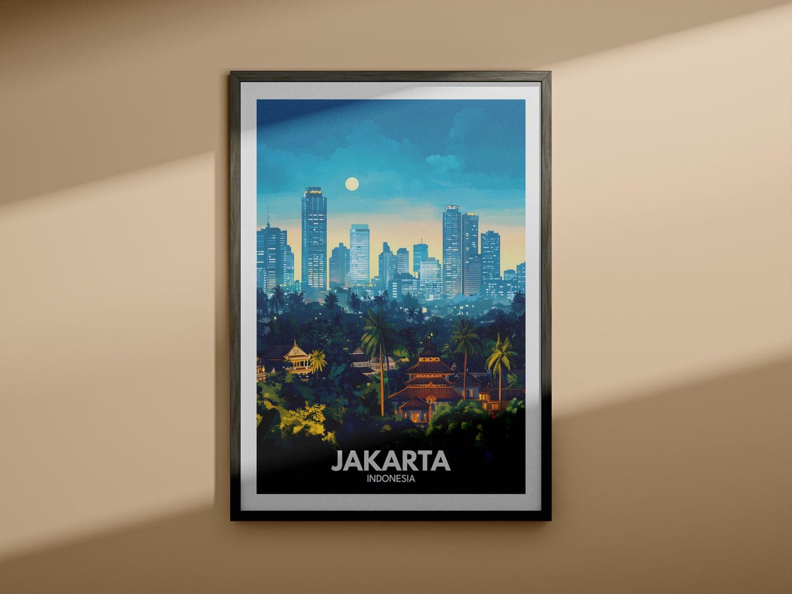 Jakarta Travel Print Indonesia Jakarta Travel Poster Indonesia Travel Poster Indonesia Cityscape Wall Art Unique City Decor - Image 3