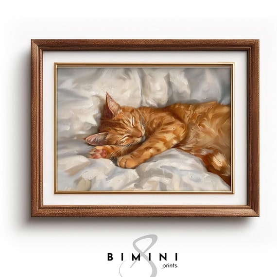 Orange Cat Sleeping Ginger Cat Vintage Wall Art Print