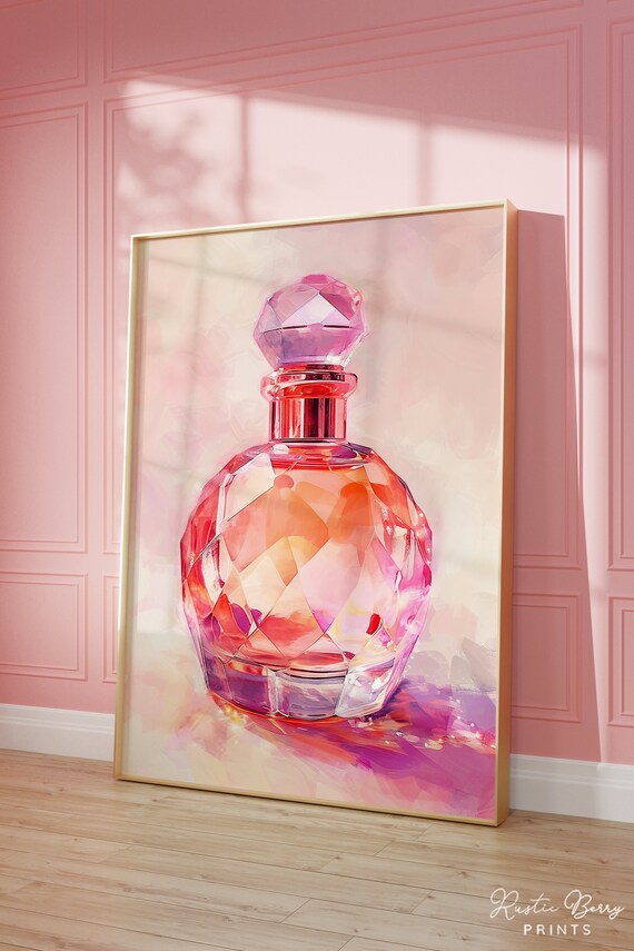 Pink Perfume Bottle Faceted Jewel Cap Luxury Girly Apartment Wall Art