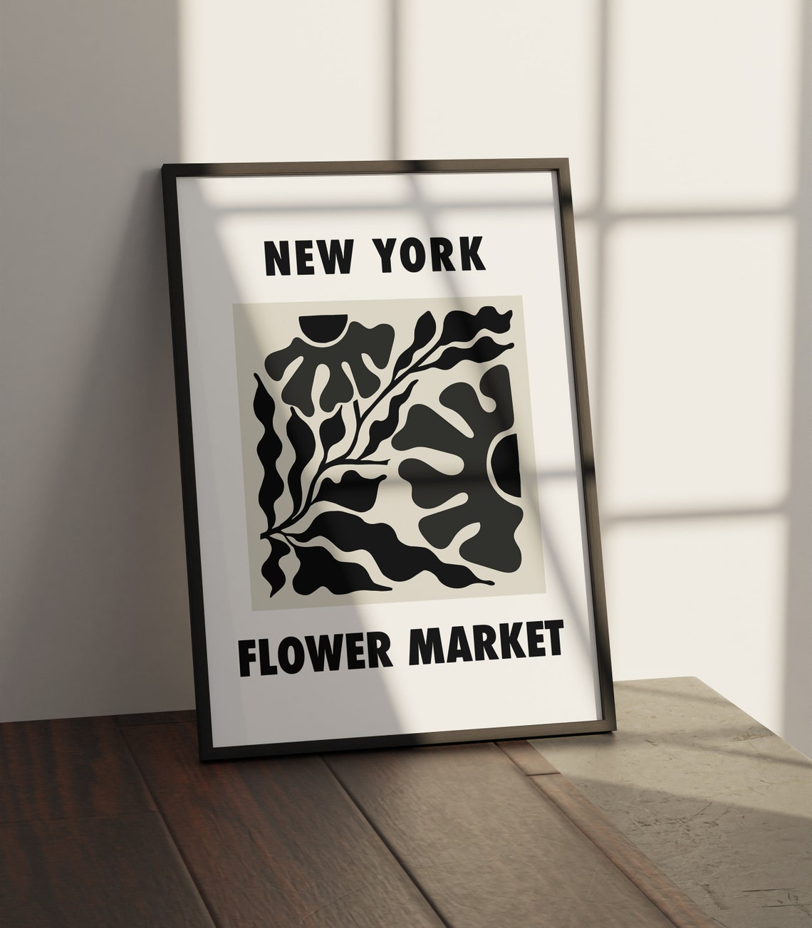 New York Flower Market Flower Market Print Flower Market Poster Black And Beige Wall Art Flower Shapes Print Hallway Poster