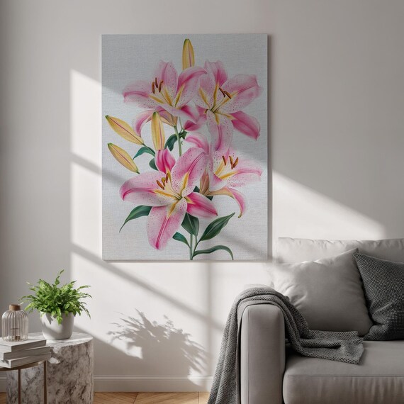 Pink Lily Canvas Wall Art Botanical Flower Print Modern Romantic Floral Decor Framed Nature For Bedroom And Living Room Accent