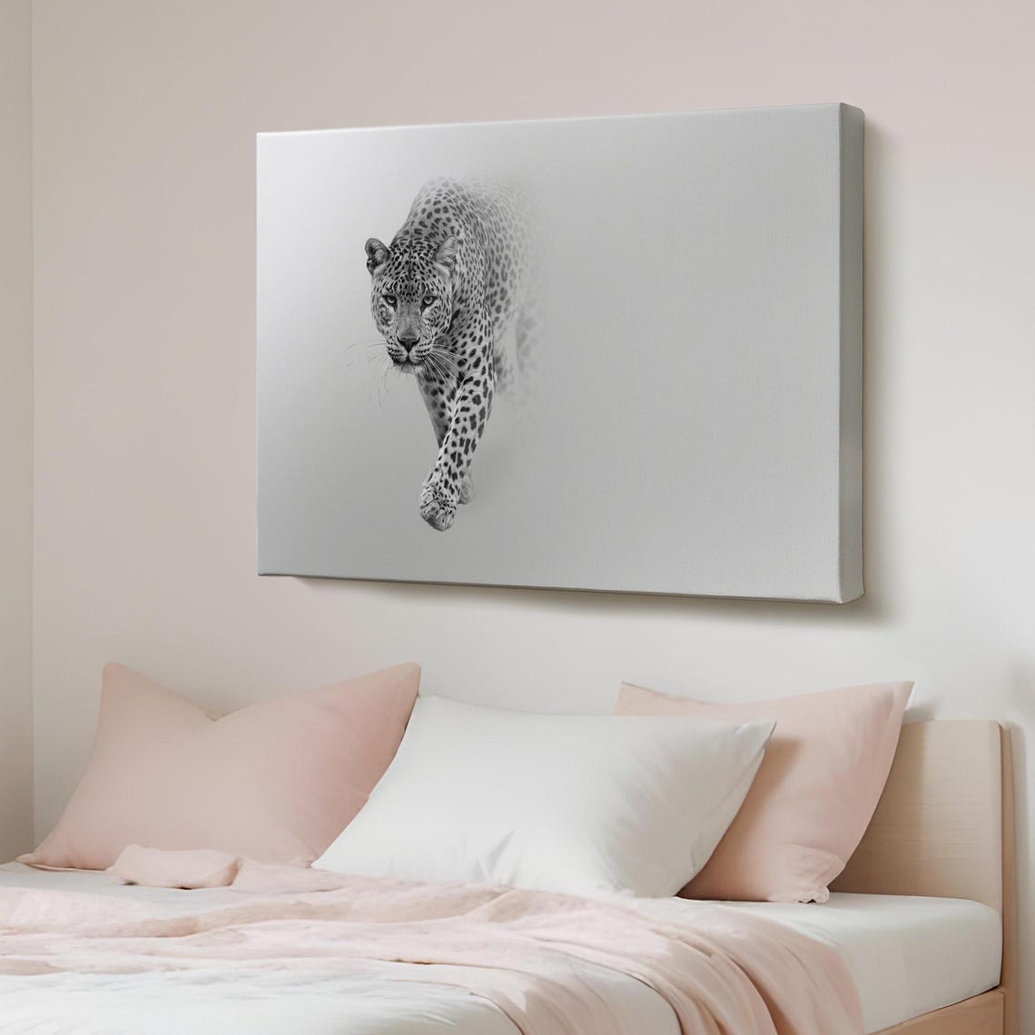 Leopard Emerging From Mist Minimalist Grey Wildlife Photo Poster