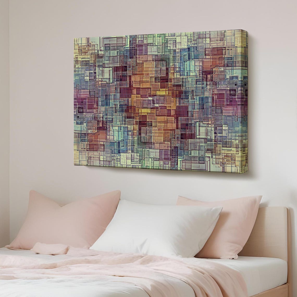 Abstract Geometric Cube City Muted Jewel Tones Modern Canvas Poster