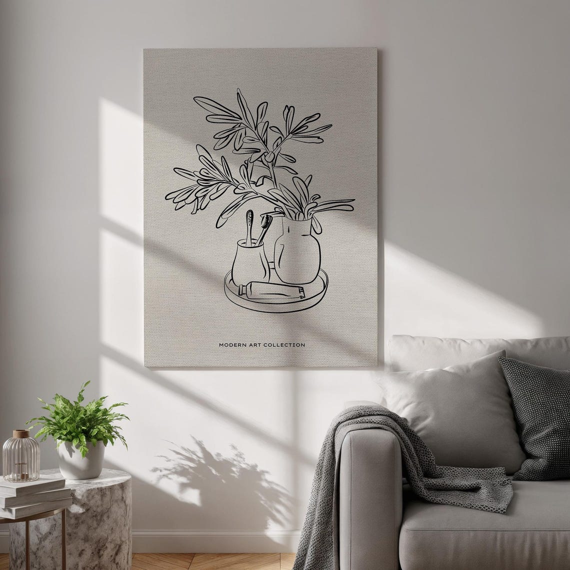 Minimalist Modern Botanical Line Art Still Life Bathroom Decor Poster