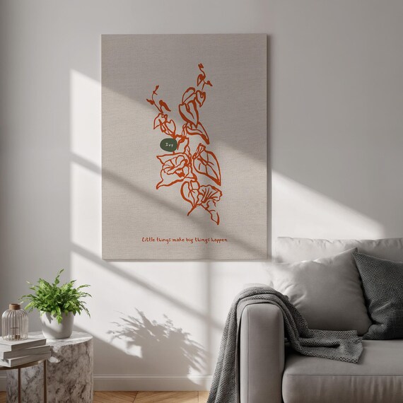 Ivy Botanical Canvas Print Terracotta Plant Line Art Poster Inspirational Nature Wall Decor Framed Beige Artwork For Home Or Studio