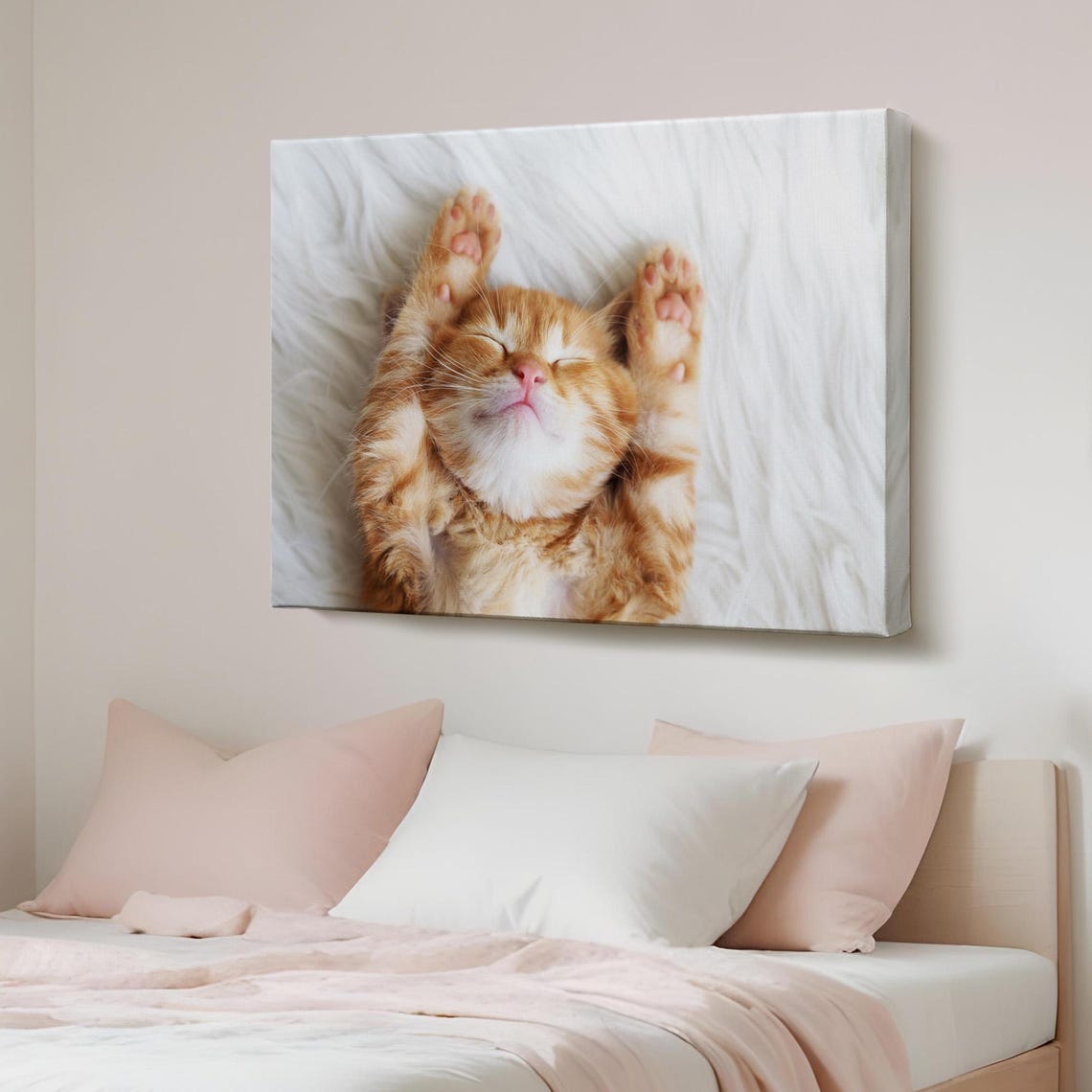 Sleepy Orange Tabby Kitten Paws Up Cozy White Fur Photo Poster