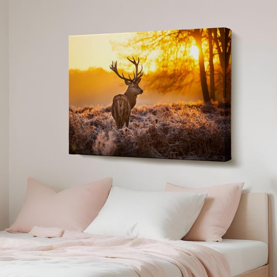 Deer At Sunset Decorative Canvas Painting Housewarming Gifts Wall Decor Gift For Nature Enthusiasts Framed Art