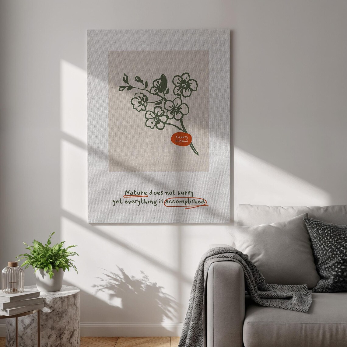 Cherry Blossom Inspirational Quote Nature Does Not Hurry Botanical Poster