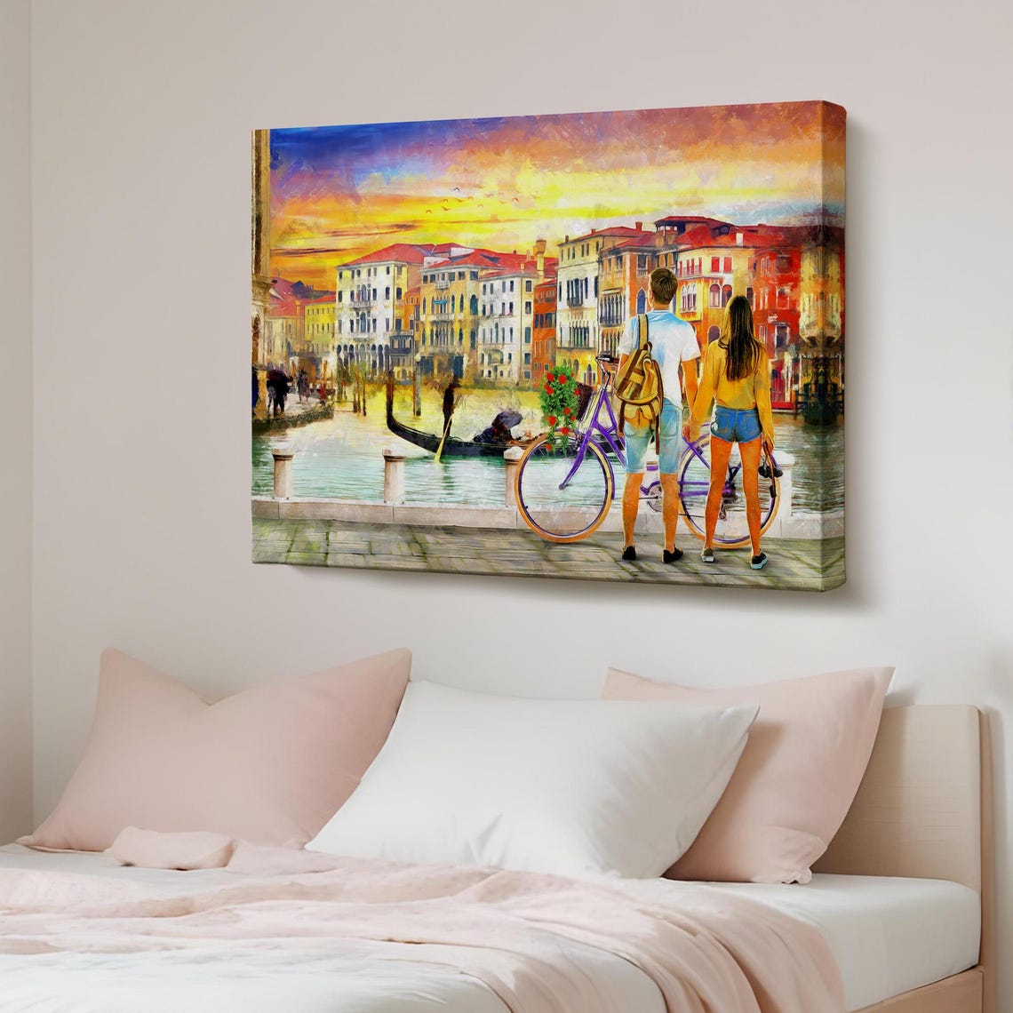 Venice Canal Gondola Sunset Couple Canvas Italy Romance Wall Art