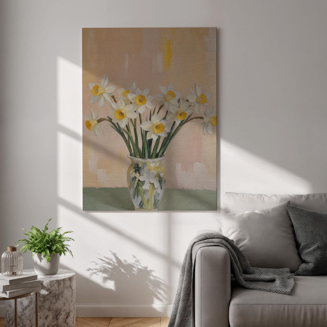 Vintage Daffodils Bouquet Ceramic Vase Soft Floral Still Life Art Poster