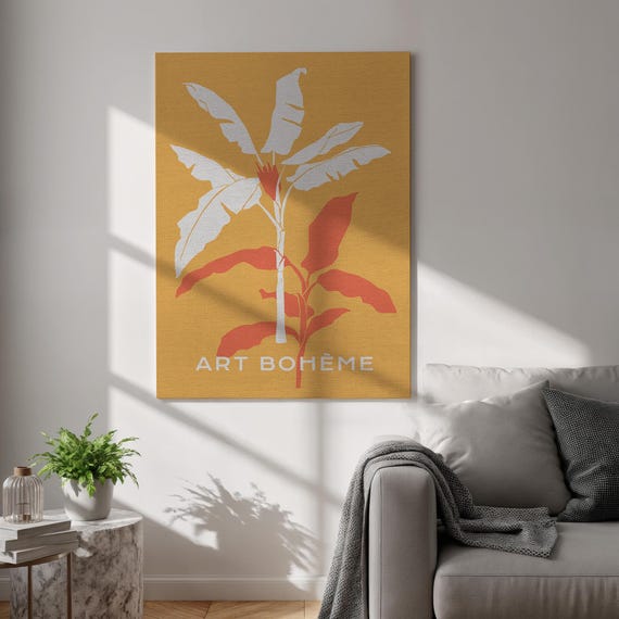 Boho Plant Canvas Wall Art Tropical Banana Leaf Poster Modern Minimalist Botanical Print Framed Jungle Decor For Living Room Or Office