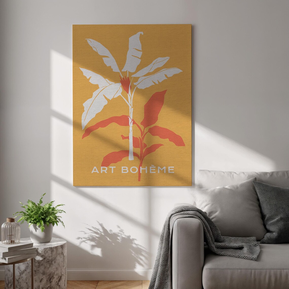 Art Boheme Tropical Banana Leaves Mustard Yellow Jungle Poster