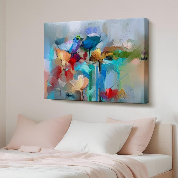 Modern Abstract Style Flowers And Birds Decorative Canvas Wall Art Housewarming Gifts Large Decor