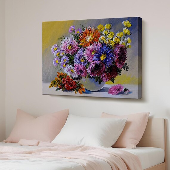Colorful Aster Bouquet Still Life Oil Painting Flower Poster